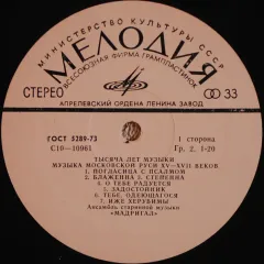 Russian Music Of The 15th-17th Centuries