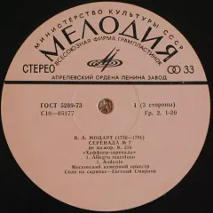 Серенада No 7 Ре Мажор, K 250 • Симфония No 20 Ре Мажор, K 133 2LP Без обложки